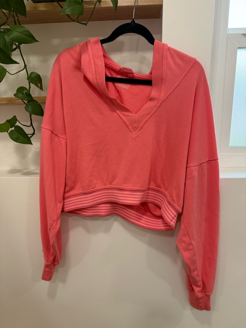 FP Movement by Free People Coral Pink Cropped V-Neck Hoodie